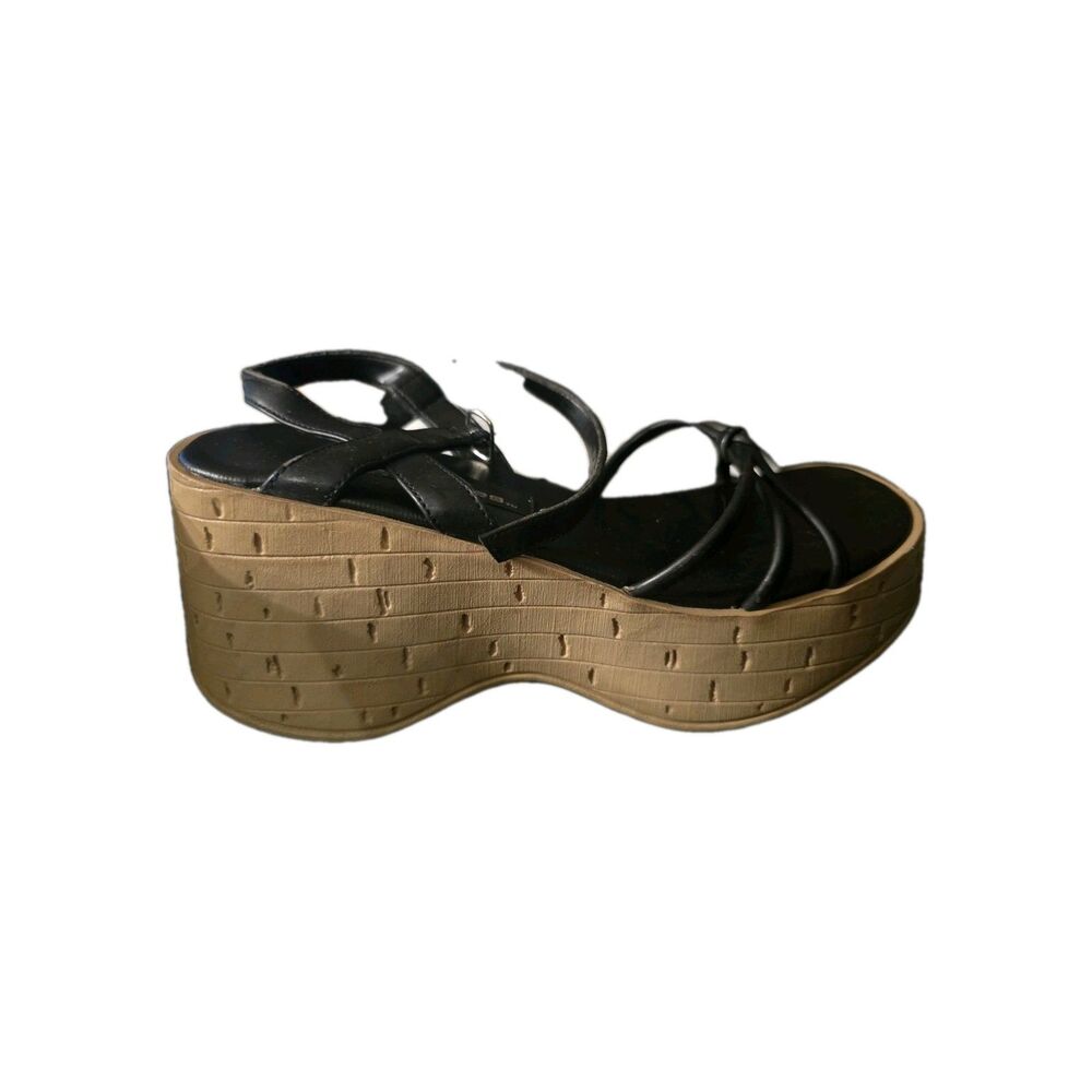 NO BOUNDARIES BLK STRAP WEDGE HEELS. 7M - Picture 2 of 7